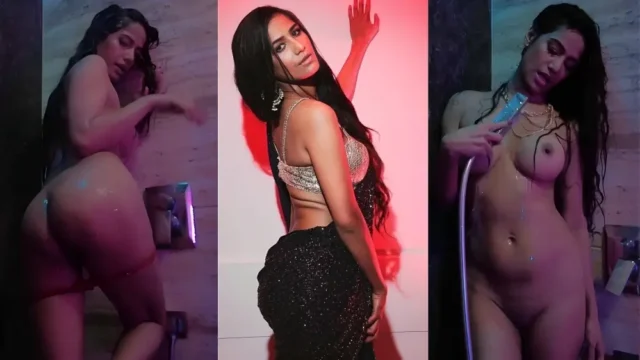 MMS shows actress Poonam Pandey fully nude and teasing her wet pussy in bathroom